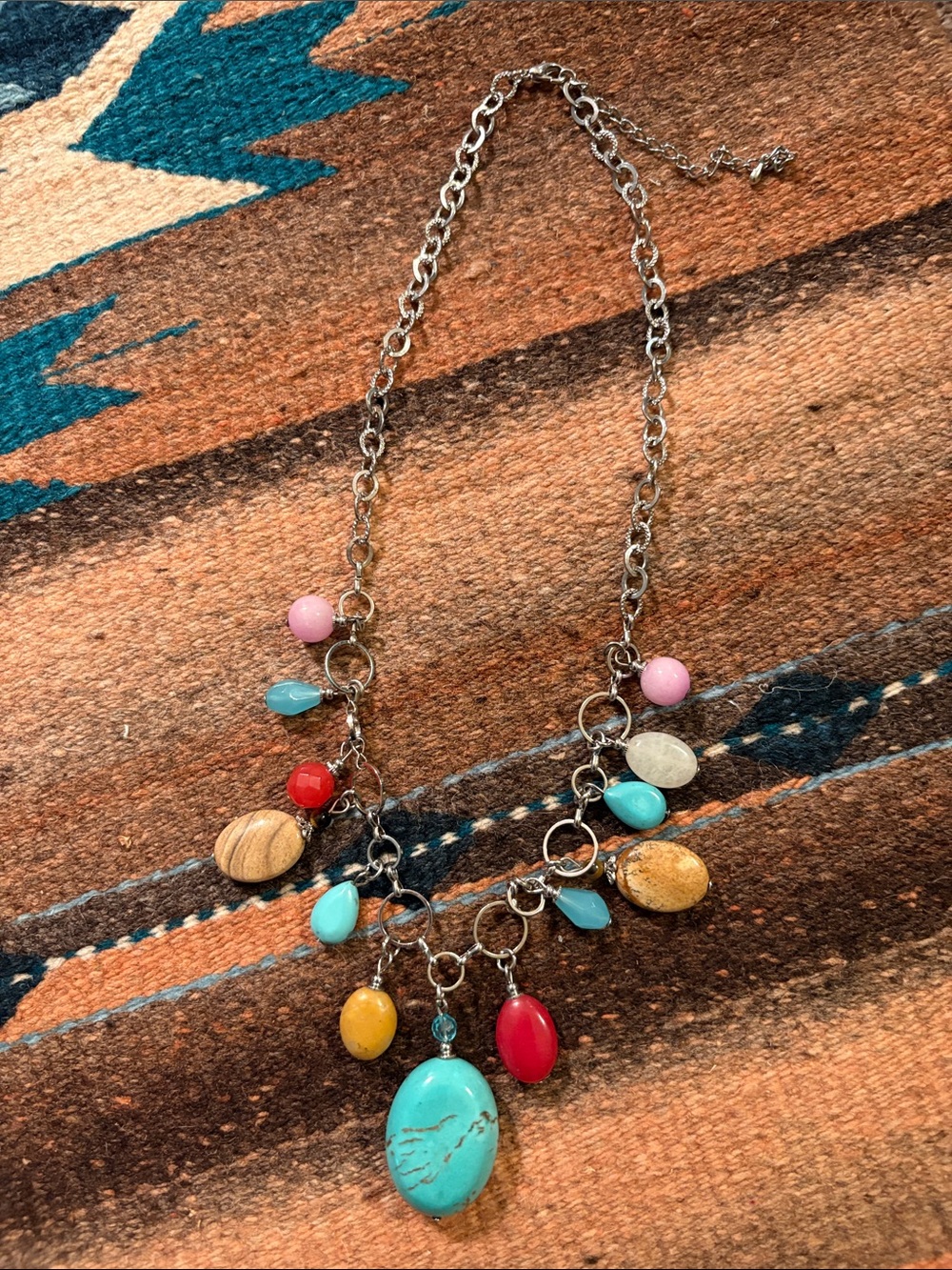 NWOT Boho Multi-Stone Dangle Necklace in Turquoise & Multi-Color